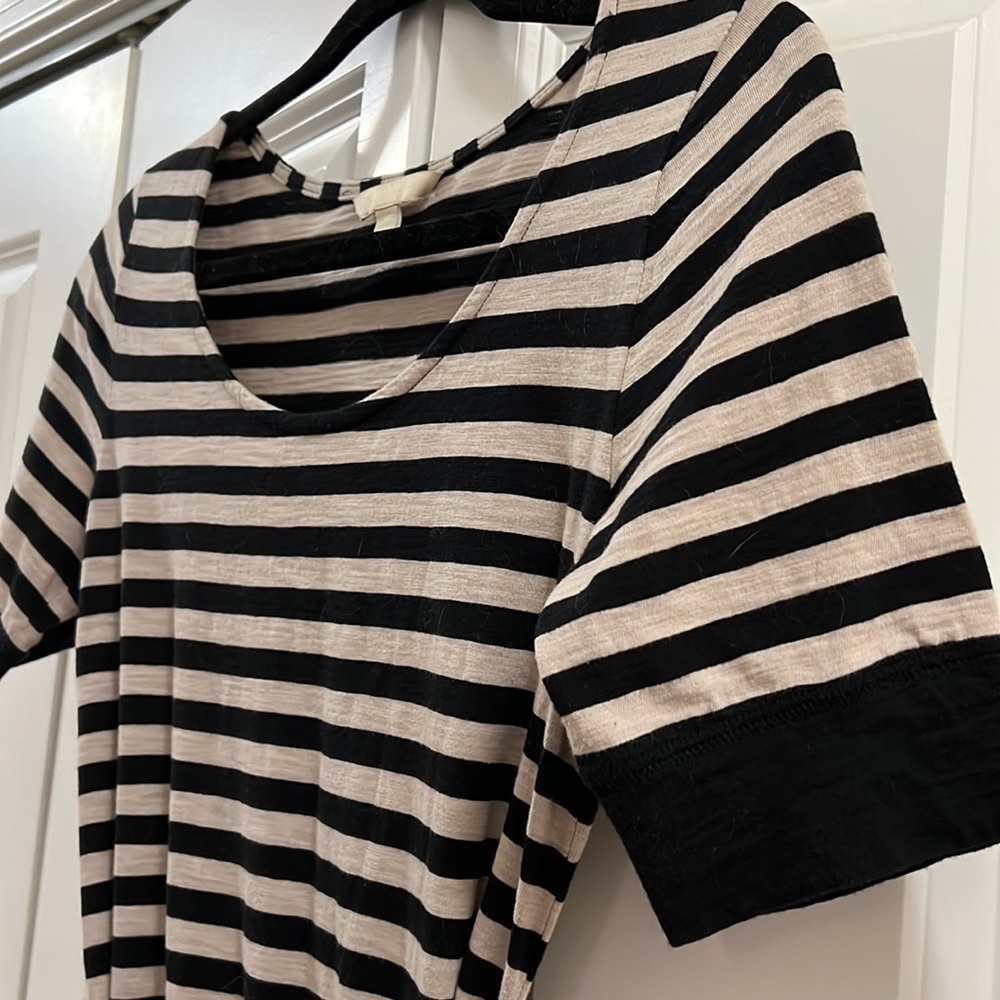 Banana Republic tan and black striped t-shirt dress w belt size XS